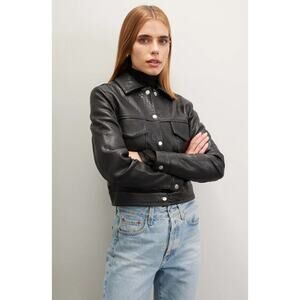 VEDA Black Leather Jean Jacket